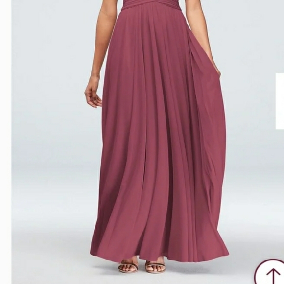 David’s Bridal Long Mesh Dress Cowl Neck Wine Color Bridesmaid SIZE 8 - Picture 3 of 9